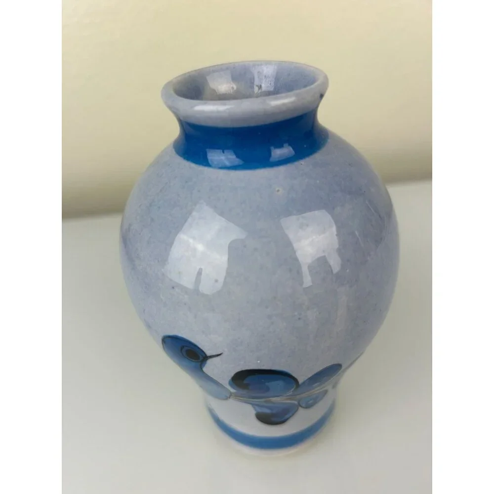 Tonala Made in Mexico Blue Bird Pottery Vase Home Decor Hand Painted 6.25" - Picture 3 of 14